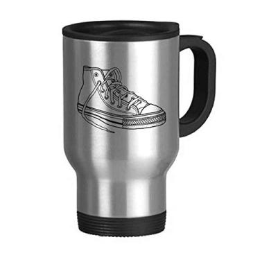 Imagem de Sapatos de lona brancos pintados à mão Caneca de viagem Tampa Flip Aço Inoxidável Copo Carro Copo Thermos