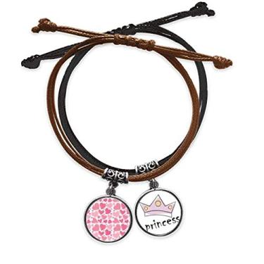 Imagem de DIYthinker Pulseira de couro rosa fofa para o Dia dos Namorados com corrente de mão e pulseira de princesa