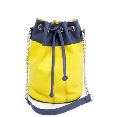 Imagem de Bolsa saco em Couro amarelo e azul Maria Adna