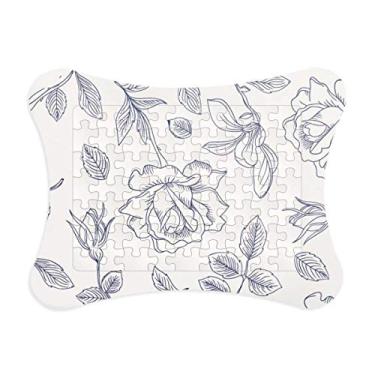 Imagem de Moldura de quebra-cabeça de flores pintadas à mão com folhas de rosas