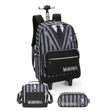 Imagem de Kit Wandinha Mochila Rodas Lancheira Estojo Duplo Juvenil
