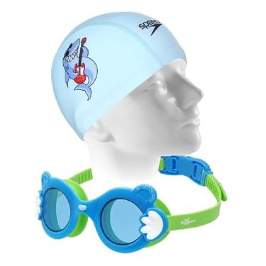 Imagem de Kit Natação Speedo Óculos Baloo + Touca Fun Infantil 2 A 4 Anos (Óculos azul + touca tubarão)