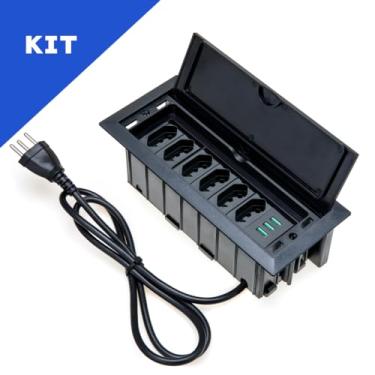 Imagem de Kit 2 Caixas De Tomadas 4 Blocos 3 Tom 10A 2 e 3 USB 1 TipoC COR:CINZA