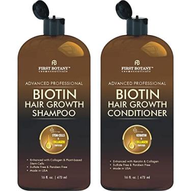 Imagem de Condicionador de shampoo de crescimento de cabelo biotina - Uma fórmula anti perda de cabelo, collagen & célula-tronco para o crescimento do cabelo, sulfato anti-afinamento livre para homens e mulheres tratamento anti caspa 16 oz x2