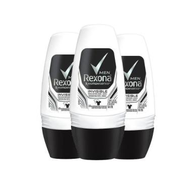 Imagem de Kit Desodorante Roll On Rexona Invisible Men 50ml - 3 Unidades