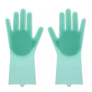 Imagem de Luva Lava Loucas Verde Escova Silicone Caes Banho Limpeza