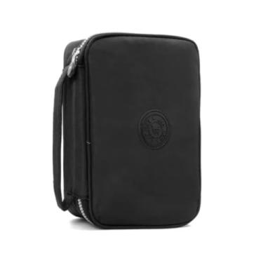 Imagem de Estojo Escolar Grande Box 100 Lápis Nylon Tactel Com 27 Elásticos Ziper Resistente Escolar Papelaria Fofa Unissex Com Organizador De Lápis Canetas Marca Bella Mallu (Preto)