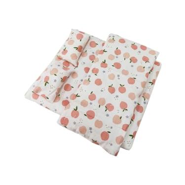 Imagem de Generic Acessórios de cama para bonecas, brinquedo de dramatização, inclui 1 colchão, 1 colcha e 2 travesseiros para berços de bonecas de 10 a 25 cm, branco