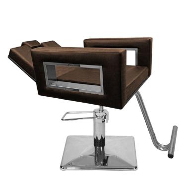 Imagem de Cadeira Poltrona de Cabeleireiro Recl Moderna Inox Marrom