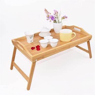 Imagem de Bandeja de madeira portátil para café da manhã, mesa para laptop, chá, servir comida, perna dobrável, mesa para laptop