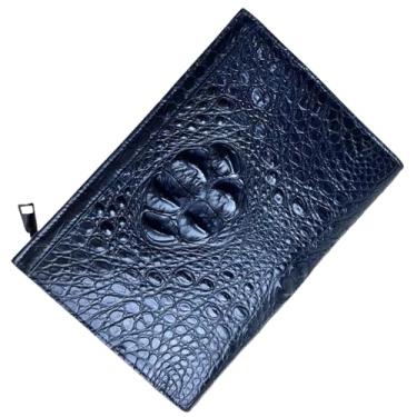 Imagem de Bolsa de pulso masculina de couro de jacaré exótico autêntico com zíper bolsa clutch genuína pele de crocodilo real masculina clássica preta capa para cartão, Preto, 25cm(Length) x 18cm(Height) x