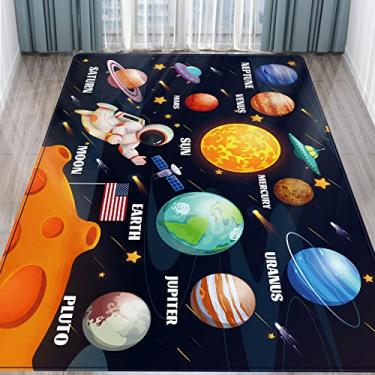 Imagem de LTKOUGFAM Tapete infantil espaço sideral para sala de jogos – tapete educativo de sistema solar, tapete de sala de aula para quarto de crianças (192 x 159 cm)