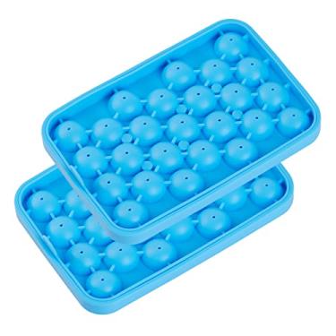 Imagem de Obsoorth Bandeja redonda para cubos de gelo, pacote com 2 unidades, de silicone livre de BPA, flexível, liberação fácil, 2,8 cm x 50 peças, molde pequeno para uísque, coquetéis, refrigerantes (azul)