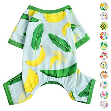 Imagem de Pijama para cães primavera verão roupas para cães pequenos meninas - menino - cães de tamanho médio, roupas macias elásticas para filhotes de cachorro macacão gato pet Jammies roupa (banana, 2GG)