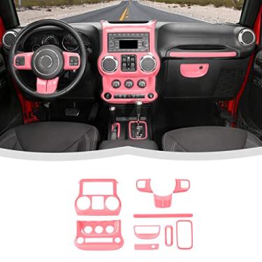 Imagem de SQQP Conjunto completo de 10 peças Kit de acabamento interior para Jeep Wrangler JK JKU 2011-2018, acabamento do volante do console central, interruptor de condicionamento de painel copiloto, alça de braço caixa de descarga de marchas (rosa)