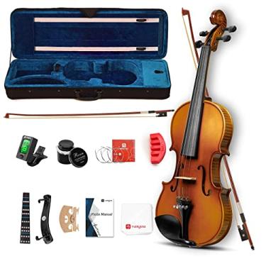 Imagem de Vangoa Conjunto de violino 1/2 tamanho completo violino violino violino profissional madeira maciça abeto superior combinando padrão de madeira bordo exclusivo kit de iniciante de violino ajuste ébano premium para crianças iniciantes