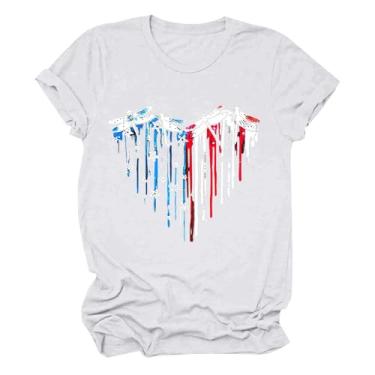 Imagem de Camiseta feminina America Apparel com bandeira de listras de estrelas, roupa do Memorial Day, camisetas femininas vermelhas e azuis, Branco, GG