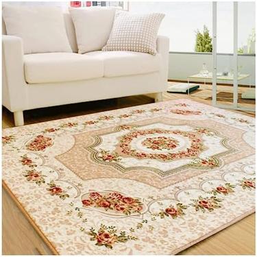 Imagem de Tapetes ultra macios para áreas internas modernas Tapete rosa rosa para sala de estar Elegante estilo country americano Tapete para quarto Tapete de área estilo country europeu, 150 * 200 cm