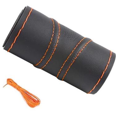 Imagem de Capa de volante universal de couro artificial de 38 cm, costurada com agulha e linha, antiderrapante, capa para volante automática, faça você mesmo, amarelo