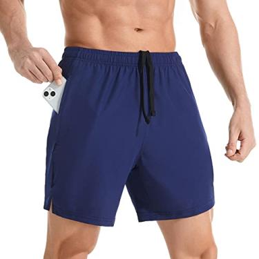 Imagem de Gerlobal Shorts de corrida masculino de 17,78 cm, leve, de secagem rápida, com bolsos com zíper, Azul marino, P