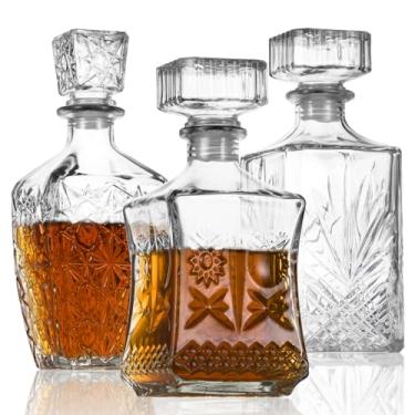 Imagem de Conjunto de 3 decantadores de uísque, garrafa de álcool de vidro para tequila, conhaque e vodka, decoração exclusiva de bar de bebidas e festas (793 g x 2, 900 ml x 1)