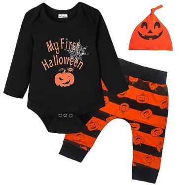 Imagem de Wosixima Conjunto de calças de abóbora e aranha para bebês meninos e meninas, manga comprida, 0 a 3 meses