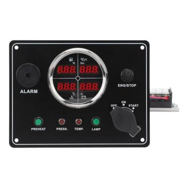 Imagem de Painel de Instrumentos do Barco Display Digital 4 Em 1 Nível Combustível Temperatura água Tensão Medidor Pressão óleo para Iates Lanchas (Preto)