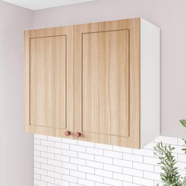 Imagem de Armário Aéreo 2 Portas 80 Cm Pérola Yescasa Branco/Carvalho