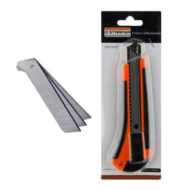 Imagem de Estilete Emborrachado Profissional C/Trava 18mm C/ 3 Lâminas - Starfer