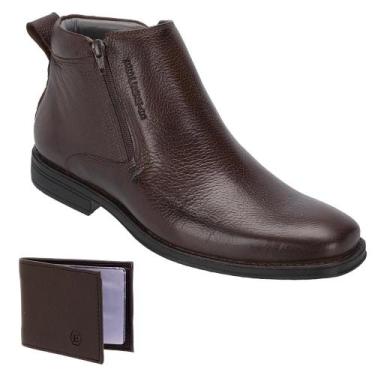 Imagem de Kit Bota Chelsea Masculina Couro Zíper + Carteira Estilo - Escrete, 43