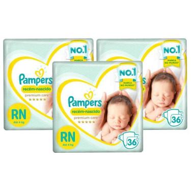 Imagem de Kit Fralda Pampers Premium Care Recém Nascido com 108 unidades - 2 à 4