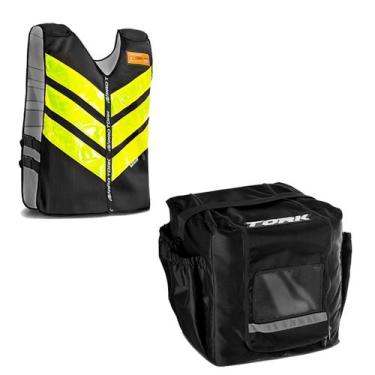 Imagem de Kit Motoboy Mochila Térmica 20 Marmitas + Colete Refletivo Preto Gg - 