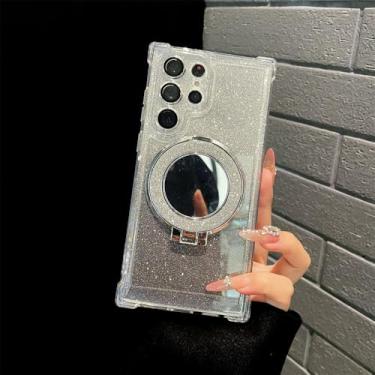 Imagem de Glitter Magnet Mirror Magnetic Stand Phone Case para Samsung Note 20 S24 Ultra S23 FE S22 S21 Plus S20 10 Capa de revestimento, T, para Samsung S22Ultra