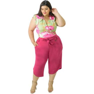 Imagem de Calça Pantacourt Plus Size Feminina com Cinto Cós Médio Cintura Média 