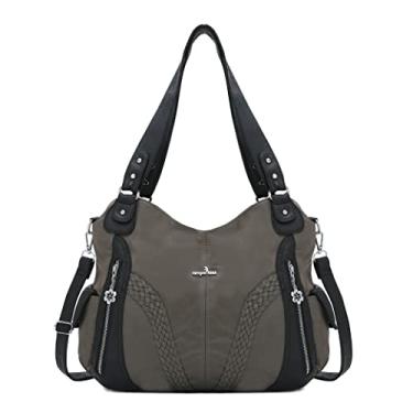 Imagem de Bolsas e bolsas femininas modernas bolsas de ombro com alça superior bolsas de couro sintético lavado, Nylon-d.cinza, 13.8*4.7*11.8 inches