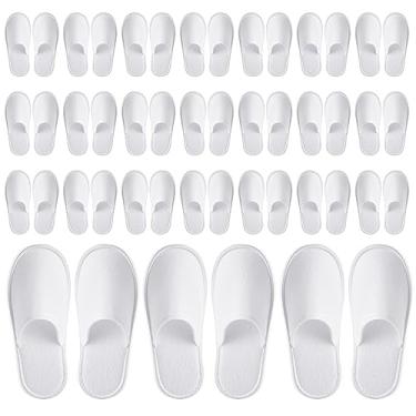 Imagem de Juvale 24 pares de chinelos descartáveis para hóspedes – Pacote de chinelos a granel para hotel, spa, viagem, casa sem sapatos, bico branco fechado (tamanho masculino 10, feminino 11), Branco, Medium