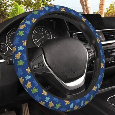 Imagem de Capa de volante de tartarugas coloridas, protetor de volante elástico antiderrapante, decoração de interior automotivo para mulheres e meninas, universal de 38 cm, adequado para sedãs, caminhões