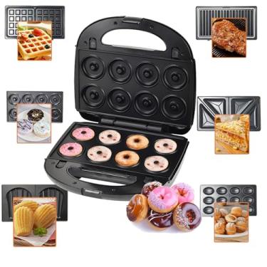 Imagem de 6 em 1 Family Toastie Maker Sandwich Toaster, Slice Waffle Maker, Donut Machine, com alça Cool Touch, com placas de grelha antiaderentes removíveis para bifes, bolos de nozes