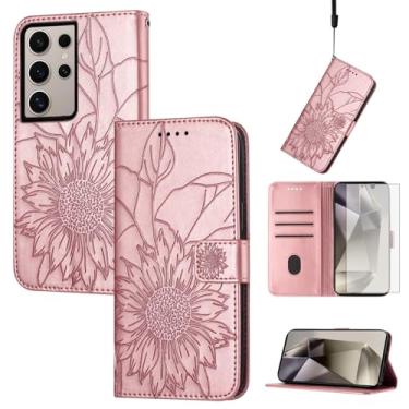 Imagem de Asuwish Capa de telefone para Samsung Galaxy S24 Ultra 5G com protetor de tela de vidro temperado e estampa floral carteira de couro com suporte para cartão de crédito celular S24Ultra 24S S 24