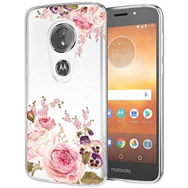 Imagem de Yerebel Capa para Moto E5 Play, capa fofa para Moto E5 Go/Moto E5 Cruise, capa de silicone de borracha macia de TPU transparente flexível para Motorola Moto E5 Play (flor rosa)