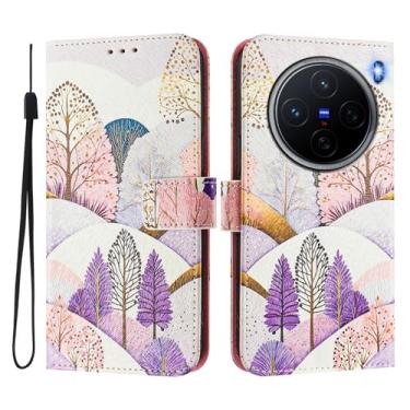 Imagem de Capa carteira para vivo X200, 3 compartimentos para cartão, 1 compartimento para dinheiro, capa flip de couro PU com padrão fofo, capa com fivela magnética à prova de choque, compatível com sem fio