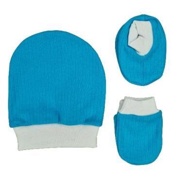 Imagem de Kit de bebê recém nascido canelado (gorro, luvinha, pantufinha) kit co