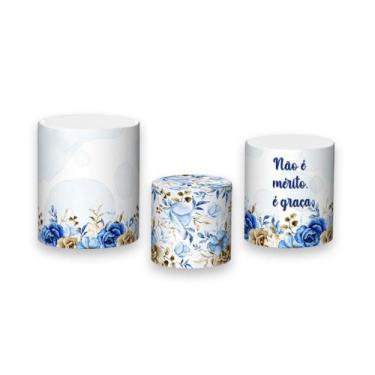 Imagem de Trio De Capa Cilindro - Floral Azul Circulo de Oração 018 - Via Cores