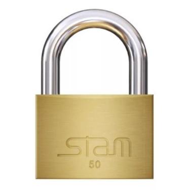 Imagem de Cadeado Chave Latão Maciço Stam 50mm Não Enferruja Resistente Robusto 