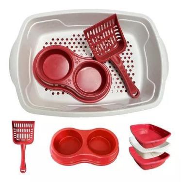 Imagem de Kit Bandeja Para Areia Com Peneira + Pá E Comedouro P/ Gato - DSF, Ver