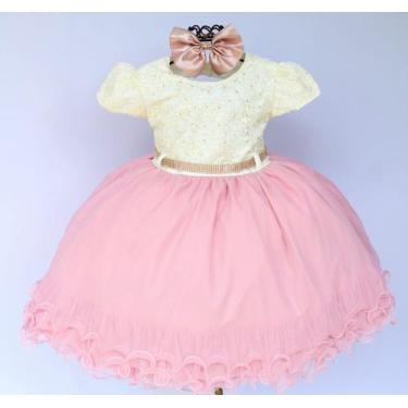 Imagem de Vestido Infantil Para Festa Rose Luxo Daminha Casamento E Tiara - fest