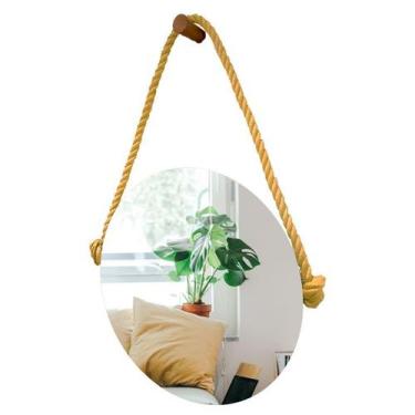 Imagem de Espelho Decorativo Adnet Vintage Alça Sisal Amarelo 60 cm Redondo - E2