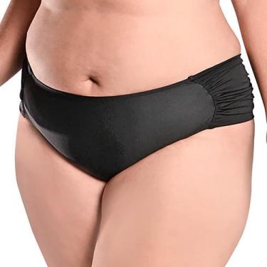 Imagem de Calcinha de Biquíni Plus Size Cintura Alta com Franzido Lateral Preto 
