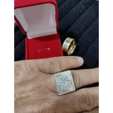 Imagem de Anel Prata 950 Topo 20 x 20 mm Estrela de Davi - Prata 950 de Lei