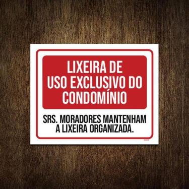 Imagem de Placa Lixeira Uso Exclusivo Condomínio Organizada 36X46